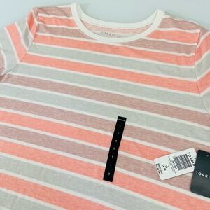 Torrid Women's Size 1 Coral Grey Pink Stripe Short Sleeve Crew Neck Tee‎ New